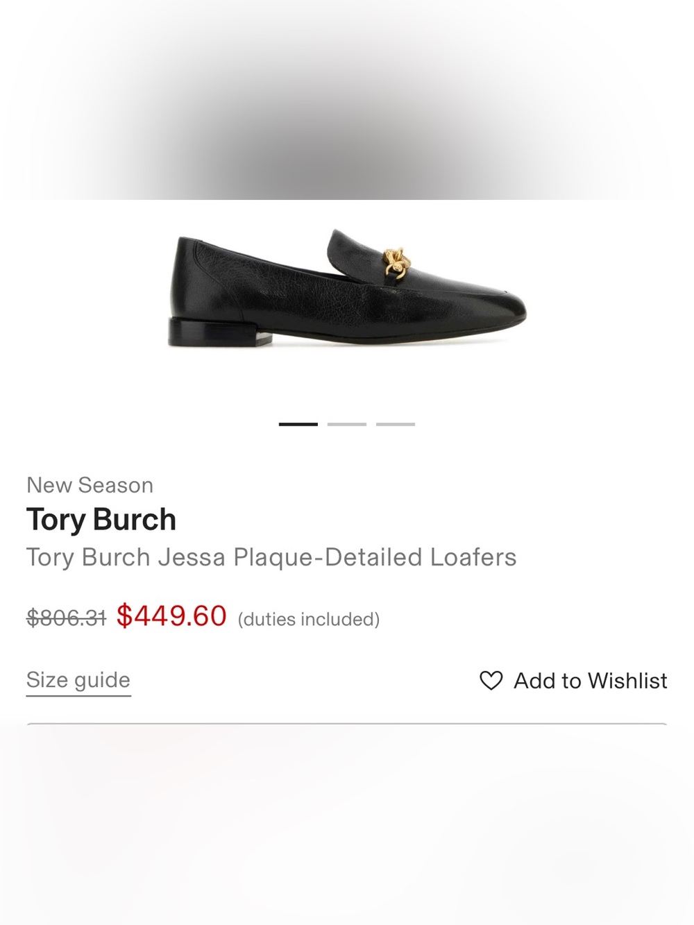 Tory Burch Black Leather Loafers with Gold Plaque